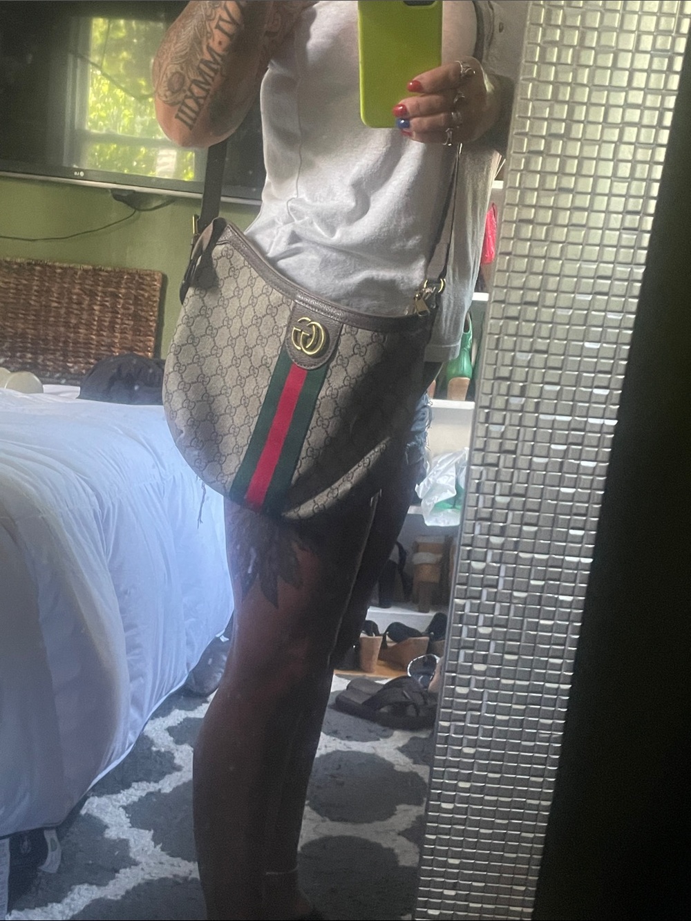 Gucci Brown GG Canvas Shoulder Bag with Green & Red Stripe - Picture 16 of 16